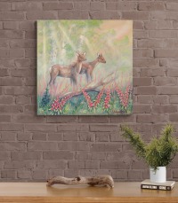 Rehe auf der Waldlichtung - romantisches Acrylgemälde mit Rehen auf Leinwand - 70cmx70cm