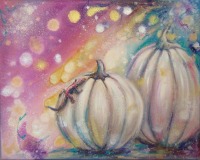 MAGICAL PUMPKINS - surrealistisches, herbstliches Bild mit Kürbissen und Eidechse 50cmx40cm 6