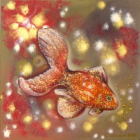 GLITZERNDER GOLDFISCH - schimmerndes Goldfischbild auf 3,5cm dickem Galeriekeilrahmen 30cmx30cm 6