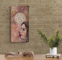 NIGHT OF WISHES - surrealistisches Frauenportrait mit Vollmond auf Leinwand - Acrylmalerei