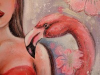 FLAMINGO GIRL - Acrylgemälde mit Flamingo und einer Frau auf Leinwand 60cmx60cm 8