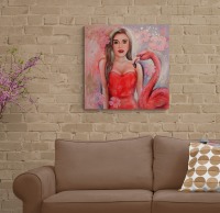 FLAMINGO GIRL - Acrylgemälde mit Flamingo und einer Frau auf Leinwand 60cmx60cm 6