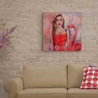 FLAMINGO GIRL - Acrylgemälde mit Flamingo und einer Frau auf Leinwand 60cmx60cm 10