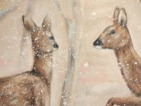 REHE IM SCHNEETREIBEN - schönes Winterbild auf Leinwand 90cmx50cm, gemalt mit Acrylfarben von