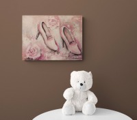 PINK SHOES - gegenständliches Gemälde im Shabby-Look auf Leinwand 40cmx30cm mit Glitter 4