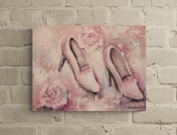 PINK SHOES - gegenständliches Gemälde im Shabby-Look auf Leinwand 40cmx30cm mit Glitter