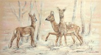 REHE IM SCHNEETREIBEN - schönes Winterbild auf Leinwand 90cmx50cm, gemalt mit Acrylfarben von