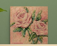 ROSENDUO 29cm x 29cm auf Galeriekeilrahmen - gemaltes Blumenbild auf Leinwand 3