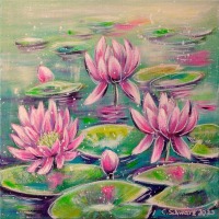 Pretty pink water lilies - hübsches Seerosenbild auf Leinwand 29cmx29cmx3,7cm Galeriekeilrahmen 4