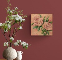 ROSENDUO 29cm x 29cm auf Galeriekeilrahmen - gemaltes Blumenbild auf Leinwand 4