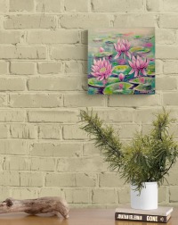 Pretty pink water lilies - hübsches Seerosenbild auf Leinwand 29cmx29cmx3,7cm Galeriekeilrahmen 2