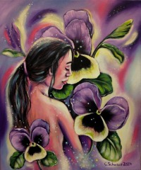 MAGICAL VIOLET GARDEN - romantisches Stiefmütterchenbild von Christiane Schwarz 50cmx60cm 10