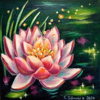 Kleines Acrylgemälde MIDNIGHT WATER LILY - zauberhaftes Acrylgemälde auf Leinwand von der