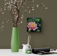 Kleines Acrylgemälde MIDNIGHT WATER LILY - zauberhaftes Acrylgemälde auf Leinwand von der