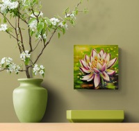 Kleines Acrylgemälde RAINBOW WATER LILY - zauberhaftes Acrylgemälde auf Leinwand von der