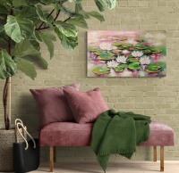 SPÄTSOMMERLICHE ELEGANZ - abstraktes Acrylgemälde mit weißen Seerosen auf Leinwand 6