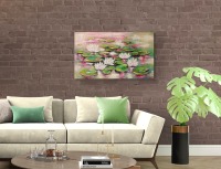 SPÄTSOMMERLICHE ELEGANZ - abstraktes Acrylgemälde mit weißen Seerosen auf Leinwand 2