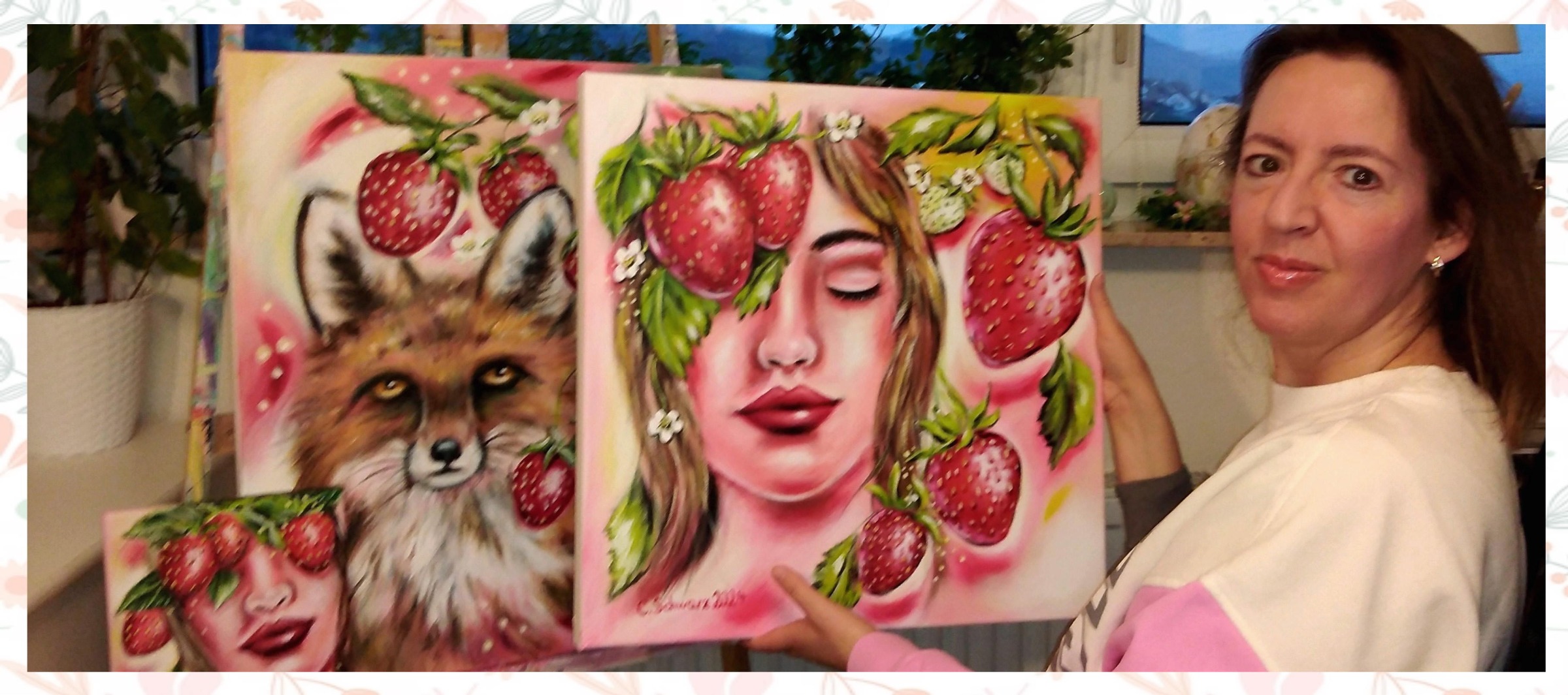 Acrylgemälde mit Erdbeeren