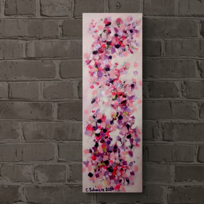 VEILCHENGARTEN - florales, abstraktes Mini-Gemälde auf Leinwand von Christiane Schwarz 20cmx60cm