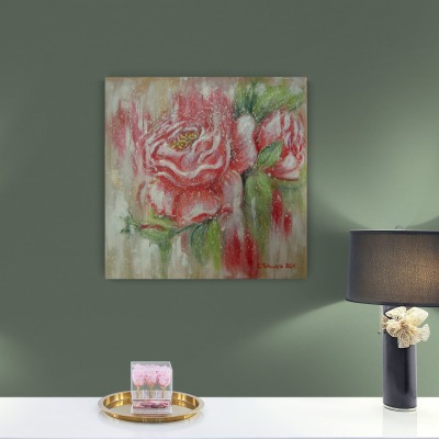 MOTHERS DAY ROSES - abstraktes Acrylgemälde mit Metallikeffekten und Glitter auf Leinwand 60cm x