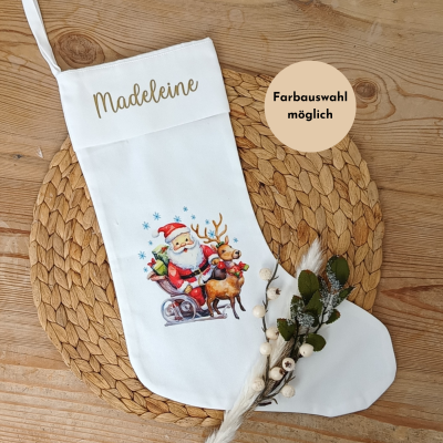 Nikolausstiefel personalisiert mit Name - Beutel in Stiefelform aus Baumwolle für Nikolausgeschenke