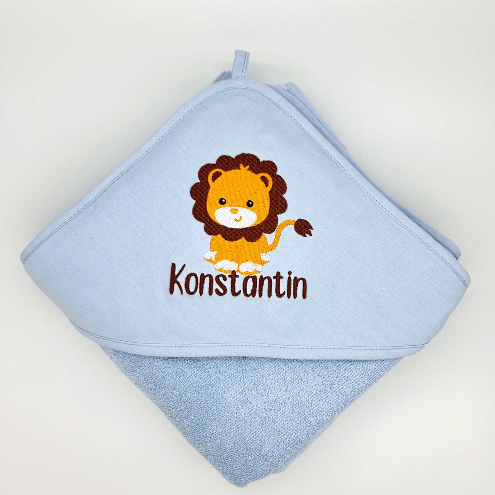 Babybadetuch Löwe, Kapuzenhandtuch 100x100 mit Namen bestickt 2