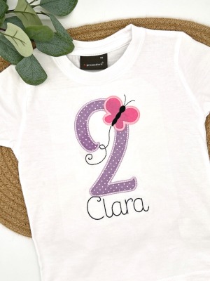 Geburtstagsshirt Schmetterling rosa 1. bis 9. Geburtstag - Kindershirt personalisiert mit Namen,