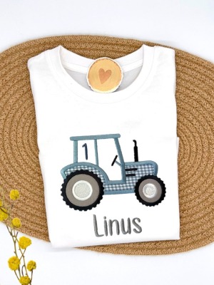 Geburtstagsshirt Traktor blau 1. bis 12. Geburtstag - Bauernhof Kindergeburtstag, personalisiertes