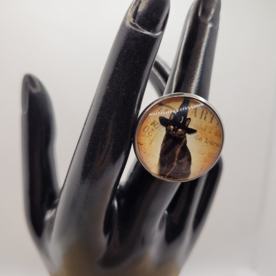 Black Cat - Ring Cabochon 25mm silber