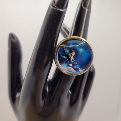 Blue Elf - Ring Cabochon 25mm gold