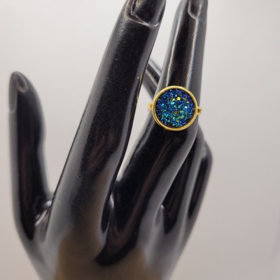 Blue Glitter - Ring Cabochon 12mm gold