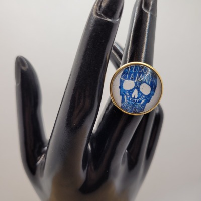 Blue Skull - Ring Cabochon 20mm gold