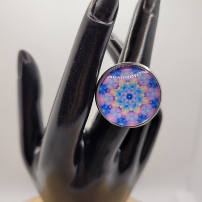 Mandala lila - Ring Cabochon 25mm silber