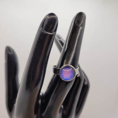 Mandala lila - Ring Cabochon 10mm silber