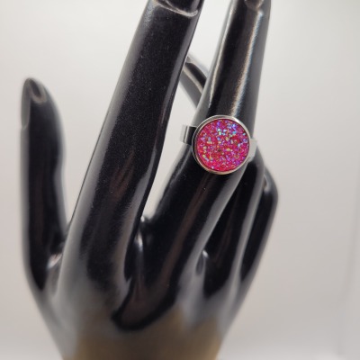 Pink Glitter - Ring Cabochon 12mm silber