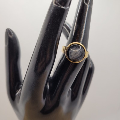 Schwarz - Ring Cabochon 12mm gold