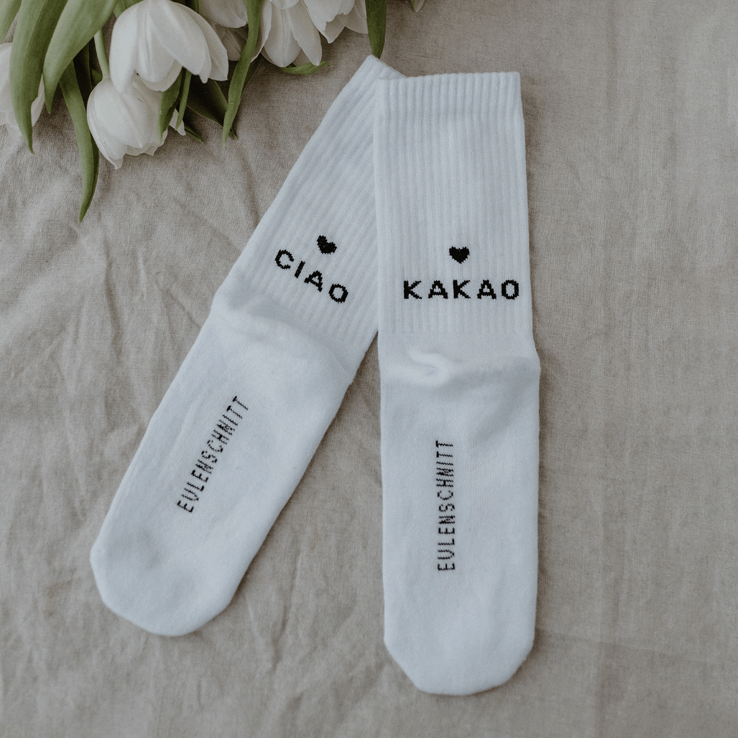 Socken Ciao Kakao weiße Tennissocken mit Spruch 5