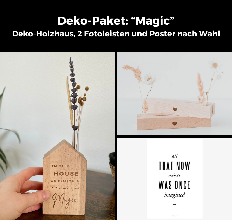 Deko-Paket Magic Deko-Holzhaus, Fotoleiste mit Herz, Poster