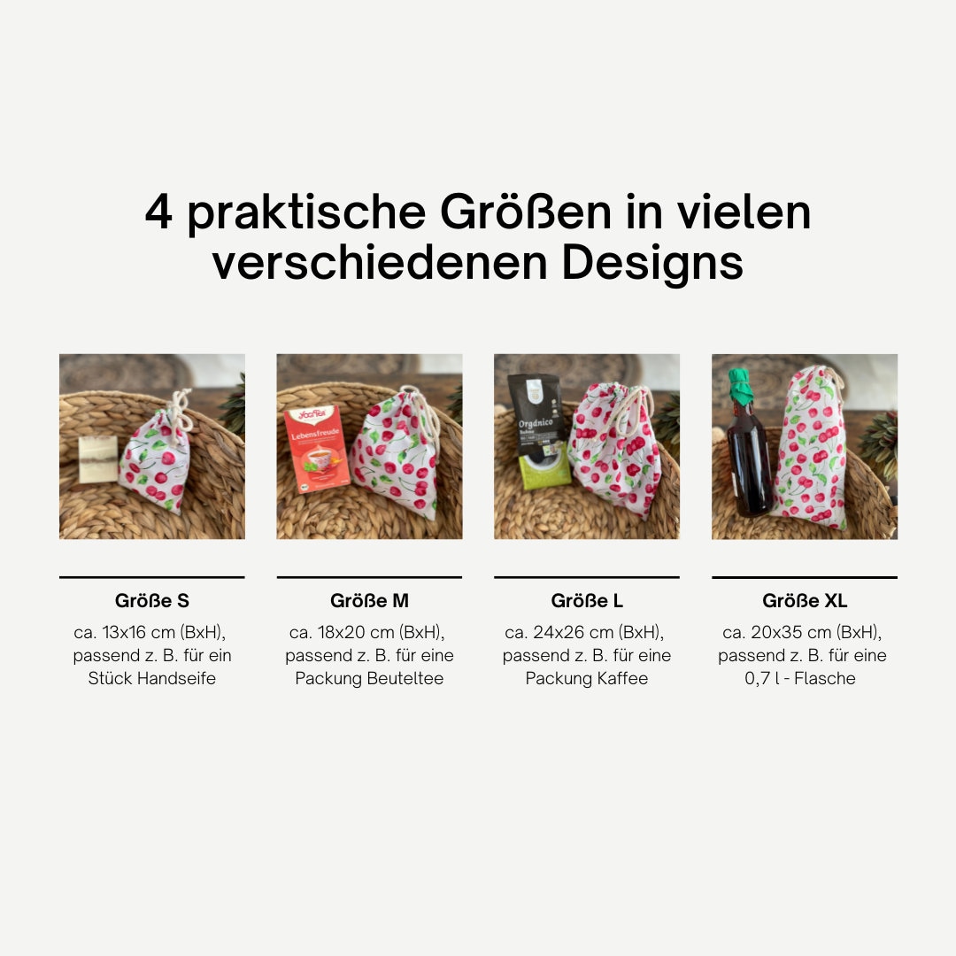 Geschenkbeutel Stoff | Stoffbeutel weiß Blätter 4