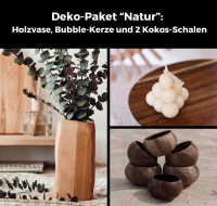 Deko-Paket Natur Holzvase, Bubble-Kerze, 2 Kokosnuss-Schalen