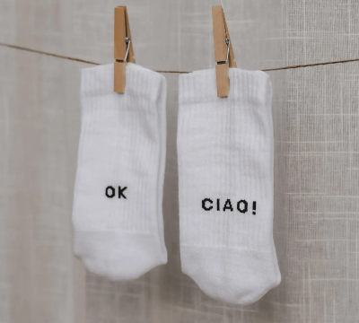 Socken ok ciao weiße Tennissocken mit Spruch - Mit Bio-Baumwolle in der Türkei gefertigt