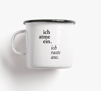 Emaille-Tasse | Statement Tasse ich atme ein, ich raste aus - Handgefertigt in Deutschland