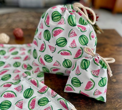 Geschenkbeutel Stoff | Stoffbeutel Weiß Melone - Handgefertigt in Deutschland