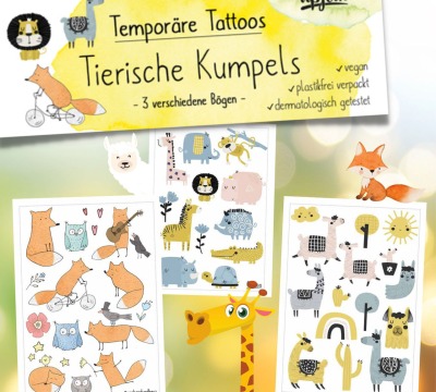 Kindertattoos Tierische Kumpels - Temporäre Tattoos für Kinder