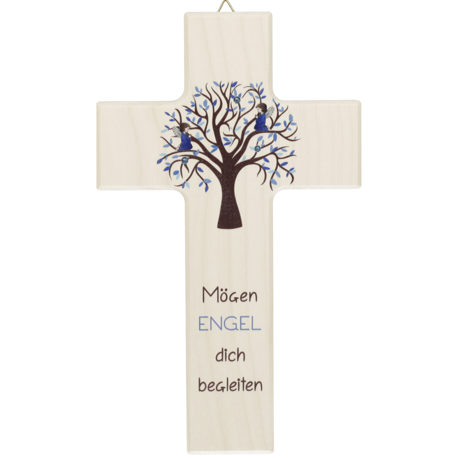 Holzkreuz Lebensbaum blau mit Spruch Kinderkreuz