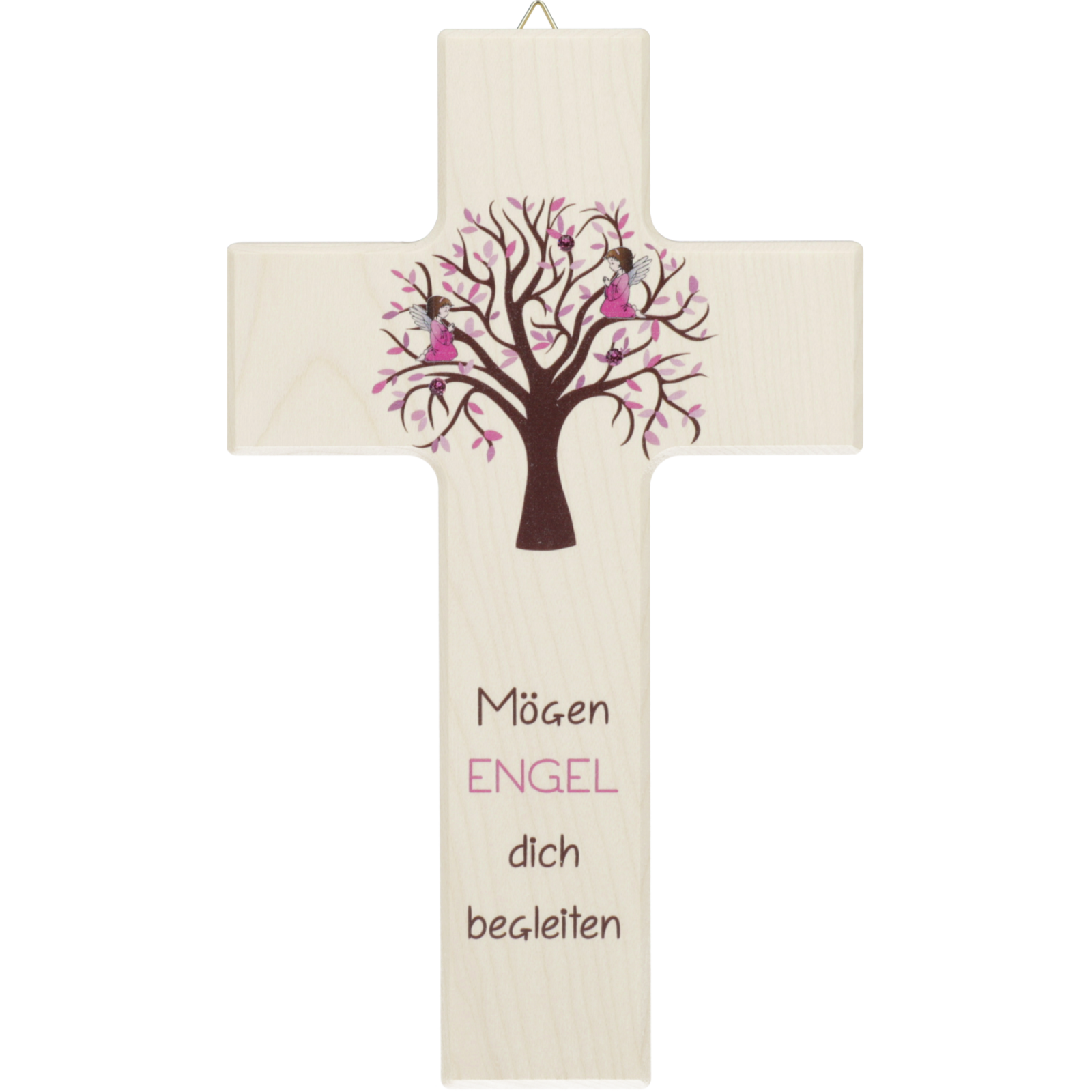Holzkreuz Lebensbaum rosa mit Spruch Kinderkreuz
