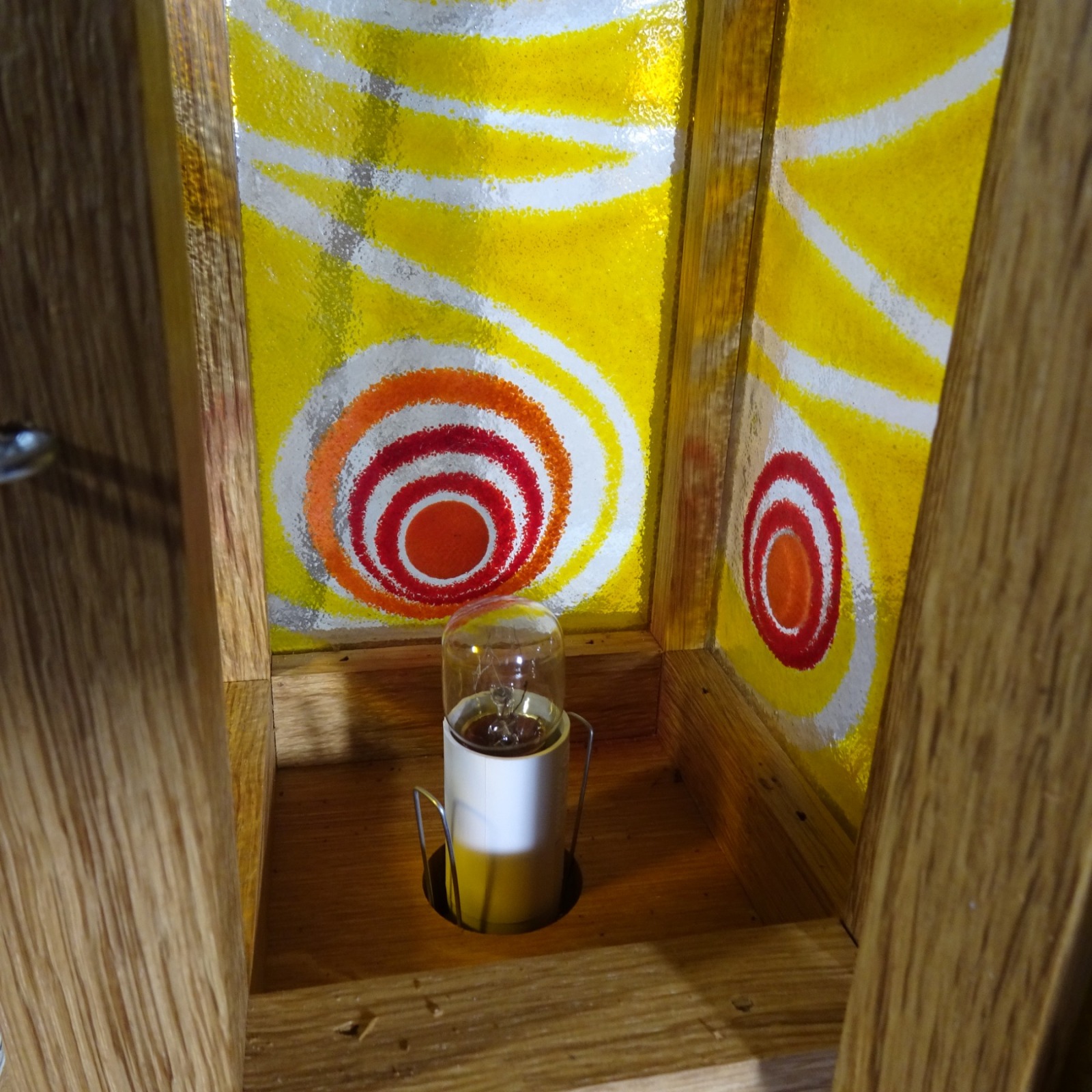 Einzigartige Holzlaterne mit Fusing Glas gelb 8