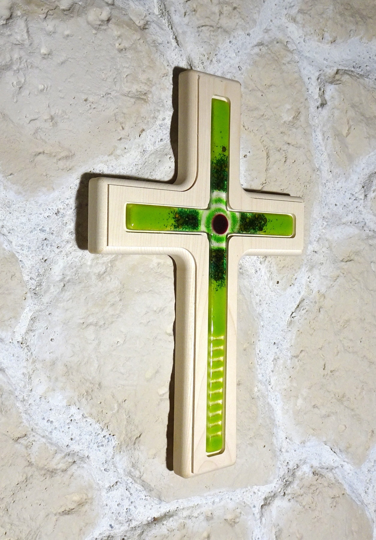 Holzkreuz mit Fusingglas Kreuz aus Ahorn 3