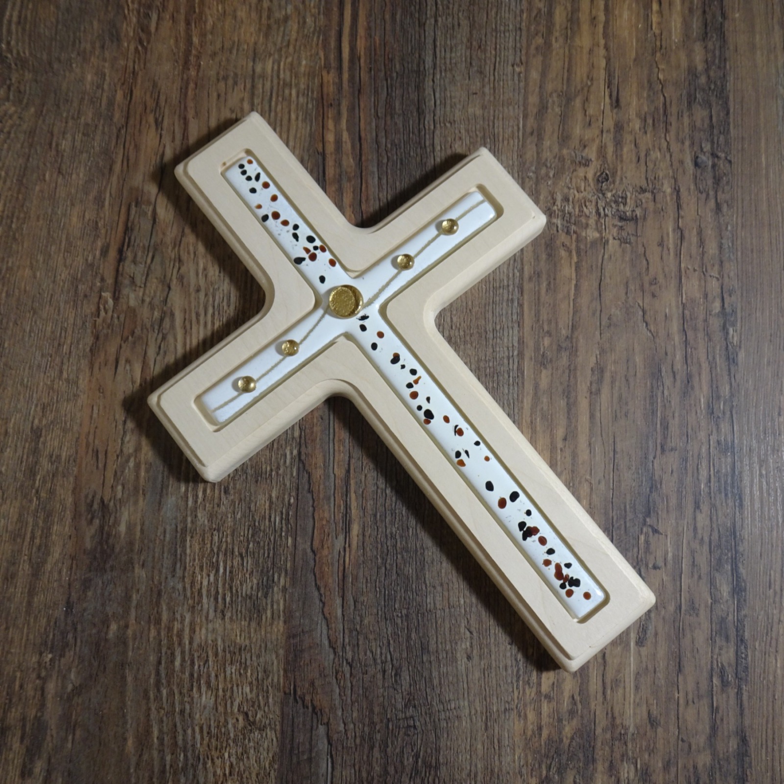 Holzkreuz mit Fusingglas Kreuz aus Ahorn 5