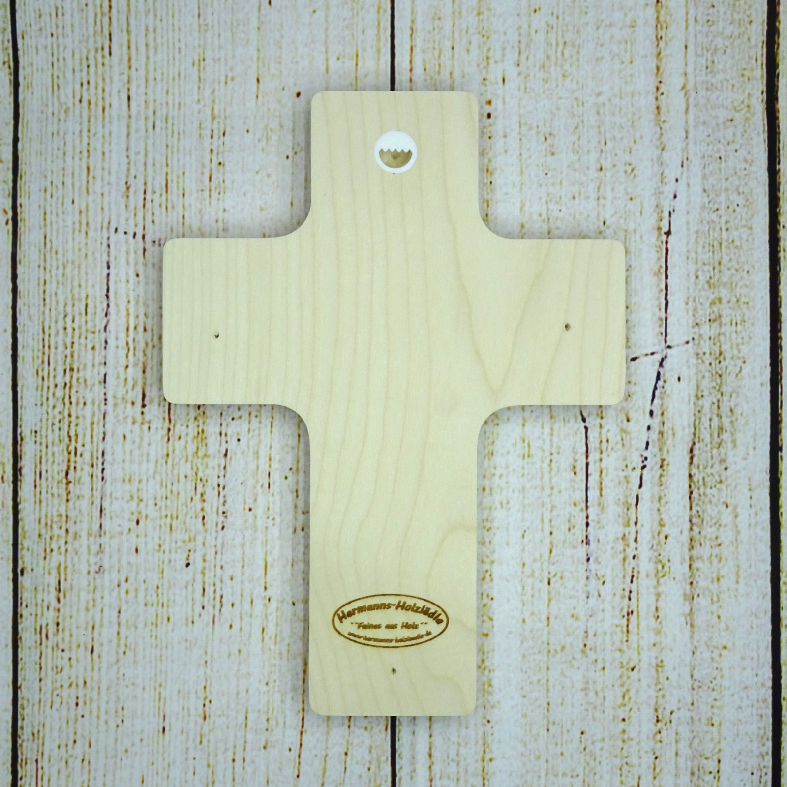 Holzkreuz mit Fusingglas in weiß und rot, Kreuz aus Ahorn 5